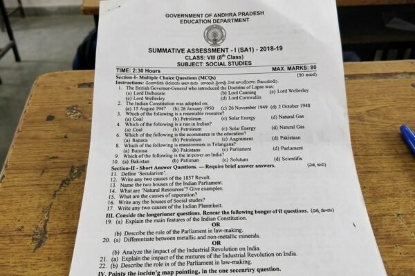 8th class social question paper 2018 SA1 government