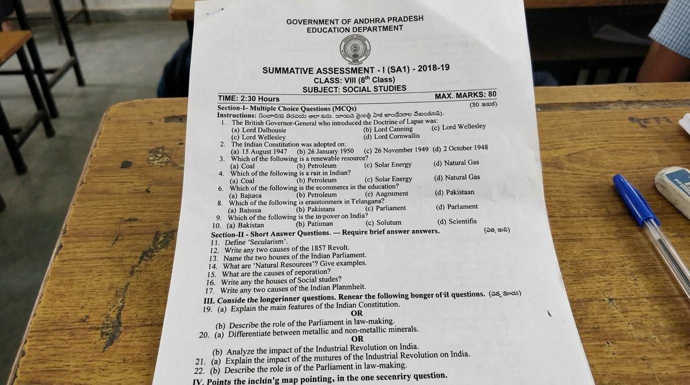 8th class social question paper 2018 SA1 government